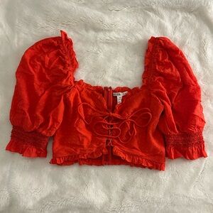 Alice + Olivia Red Puff Sleeve Blouse